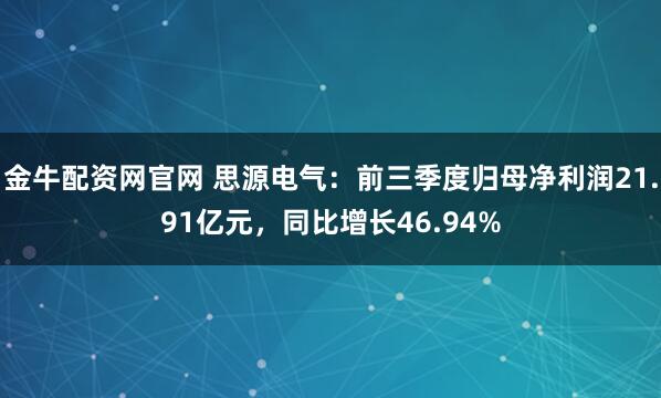金牛配资网官网 思源电气：前三季度归母净利润21.91亿元，同比增长46.94%